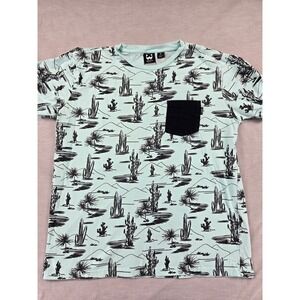 Westy Mfg Co Mens Cactus Desert Print Pocket T-Shirt Mint Green Black Size Med